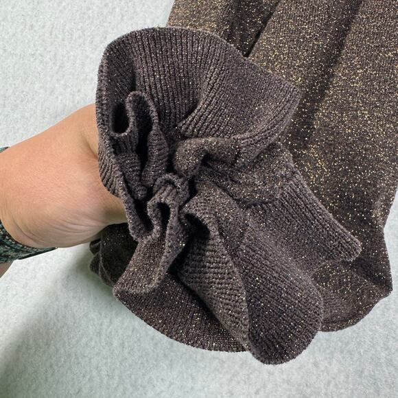 August Silk Knit Brown and Gold Metallic Button Up Sweater Large Long sleeved - Picture 12 of 13